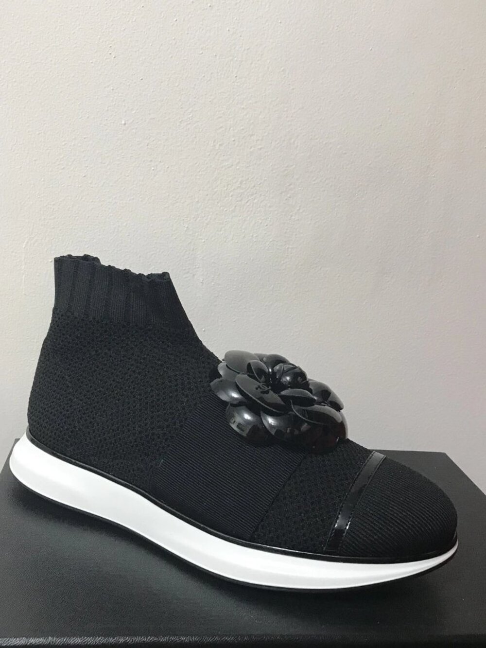 CHANEL Sock Sneakers with Camellia, 37.5